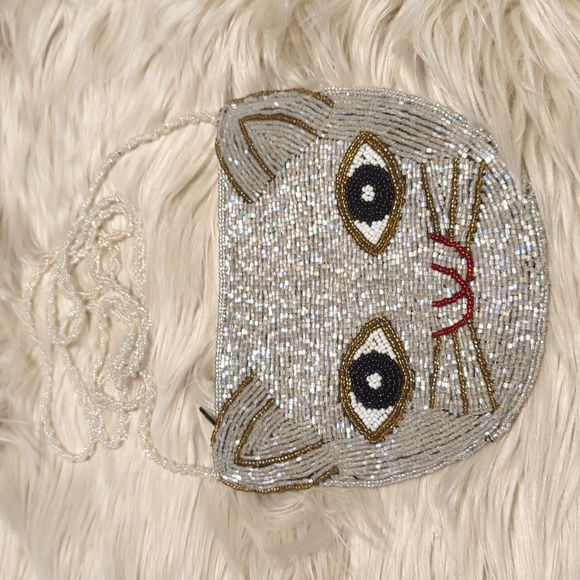Beaded cat face small crossbody purse bag - Picture 5 of 7